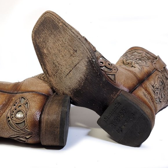 CORRAL Cowboy Square Toe Western Boots Antiqued Tan Metallic Inlay Women… - Picture 11 of 11